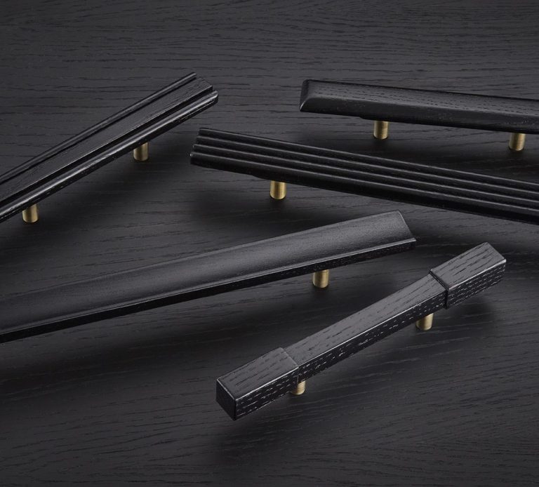 Black Oak and Brass Cabinet Handles